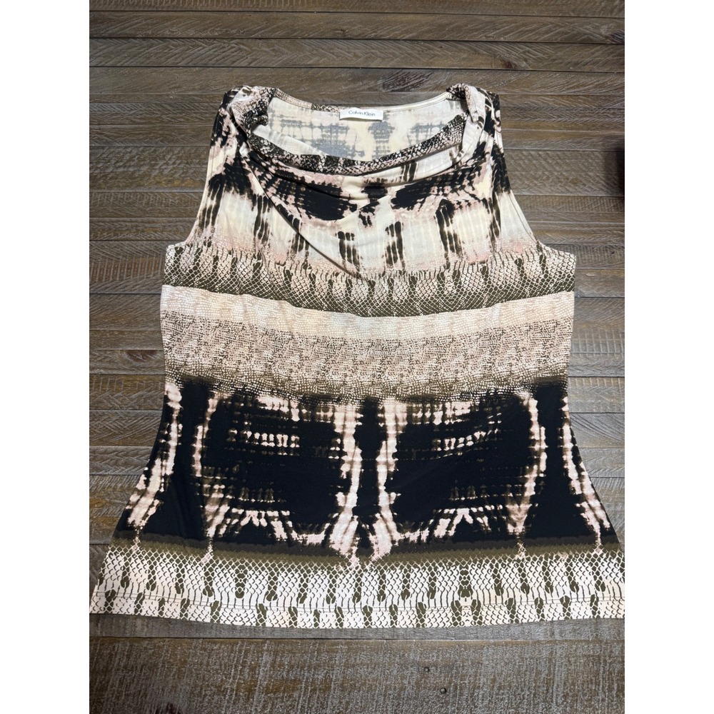 Calvin Klein Cowl Neck Medium Black Cream Abstract Snakeskin Preloved - Picture 3 of 5